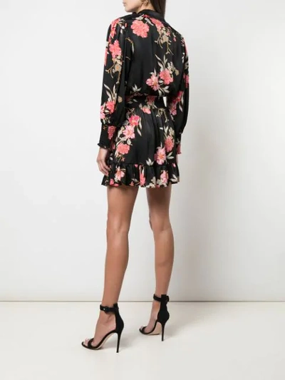 Shop Misa Pussy Bow Floral Mini Dress In Black