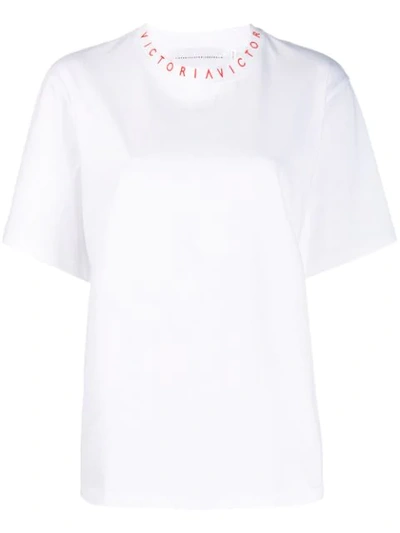 Shop Victoria Victoria Beckham Logo Print Neck T-shirt In White