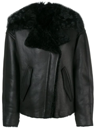 Shop Yves Salomon Army Fur Trimmed Biker Jacket - Black