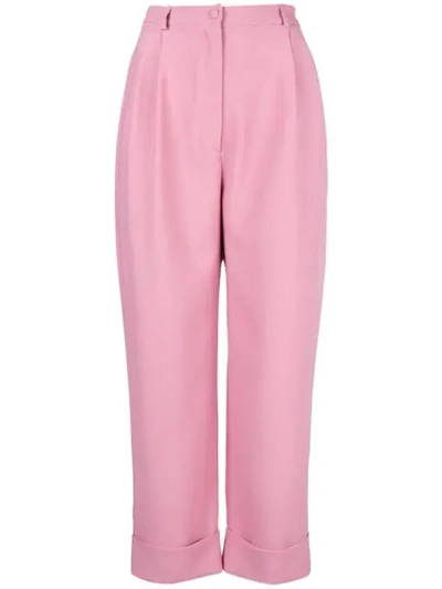 Shop Hebe Studio Cropped Tailored Trousers In Pink