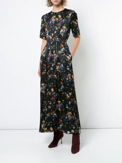 Shop Adam Lippes Floral-print Smocked Maxi Dress - Black