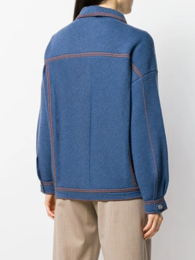 Shop Barrie Contrast Stitch Knitted Jacket In Blue
