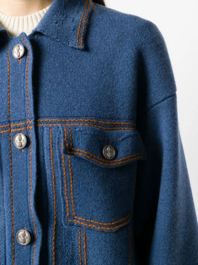 Shop Barrie Contrast Stitch Knitted Jacket In Blue