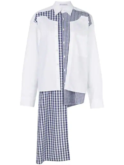 Shop Jw Anderson Double Placket Gingham Patchwork Shirt In White