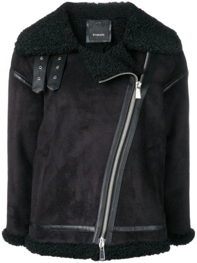 Shop Pinko Shearling Biker Jacket In Black