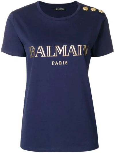 Shop Balmain Logo Printed T-shirt - Blue