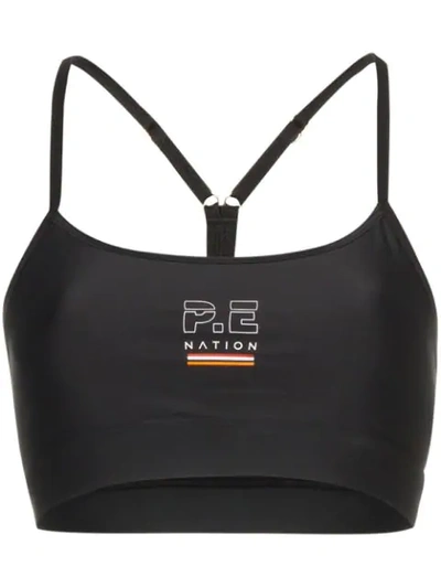 Shop P.e Nation Training Day Logo Sports Bra In Black