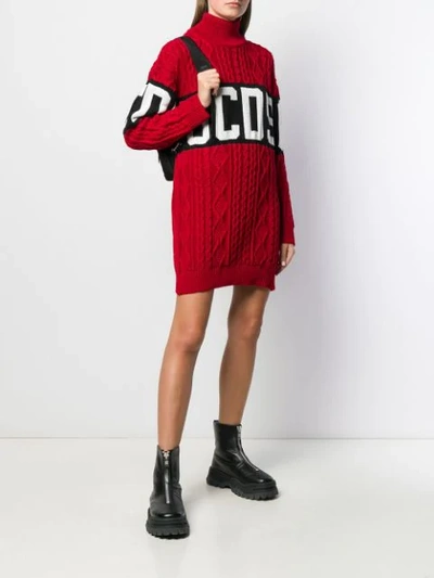 Shop Gcds Knitted Logo Dress In Red