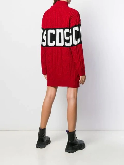 Shop Gcds Knitted Logo Dress In Red