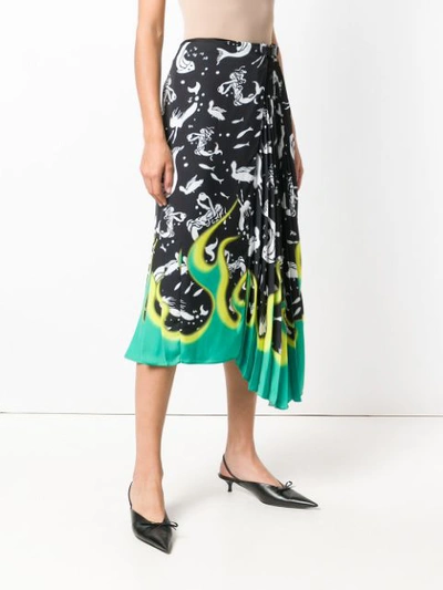 Shop Prada Asymmetric Pleated Skirt In Black