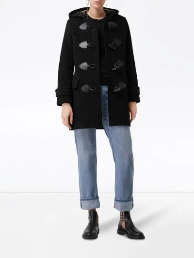 Shop Burberry Wool Blend Duffle Coat In Black