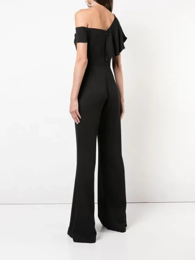 Shop Nicole Miller Asymmetric Ruffle Jumpsuit In Black