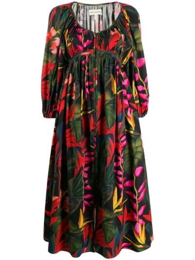 FLORAL RUCHED MIDI DRESS