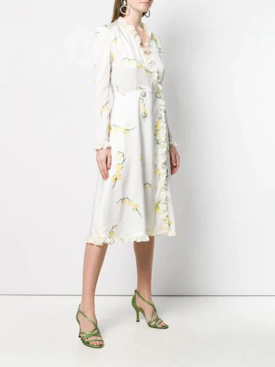 Shop Alessandra Rich Floral Print Midi Dress In White