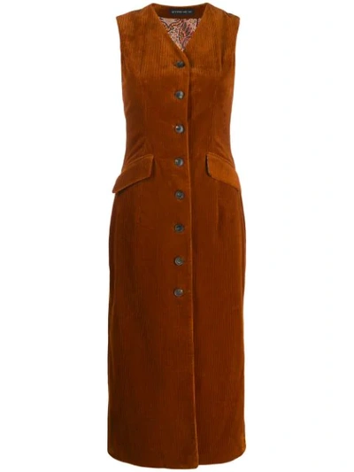Shop Etro Corduroy Button-up Dress In Brown