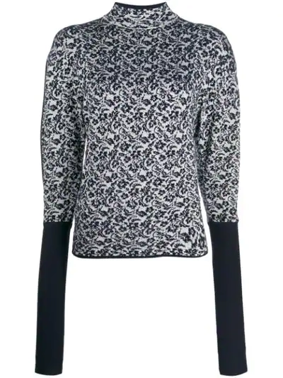 Shop Chloé Floral Knitted Pattern Jumper In Blue