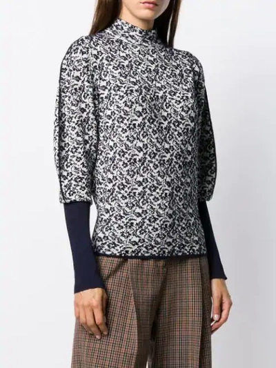 Shop Chloé Floral Knitted Pattern Jumper In Blue