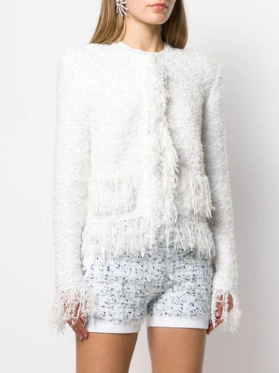 Shop Balmain Tweed Fringed Jacket In White