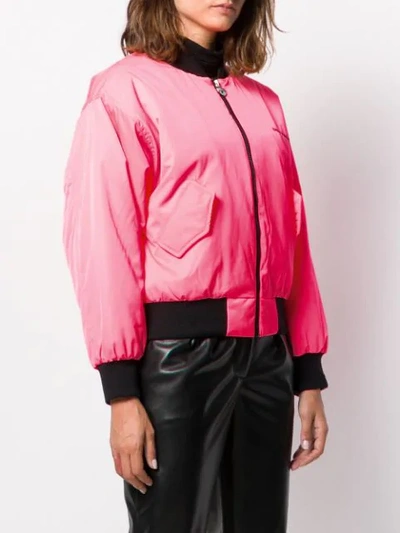 Shop Chiara Ferragni Logo Cropped Bomber Jacket In Rosa Fluo / Pink Fluo