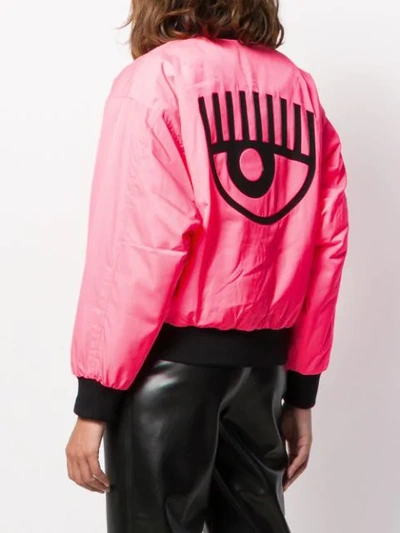 Shop Chiara Ferragni Logo Cropped Bomber Jacket In Rosa Fluo / Pink Fluo