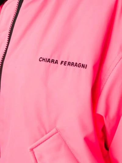 Shop Chiara Ferragni Logo Cropped Bomber Jacket In Rosa Fluo / Pink Fluo