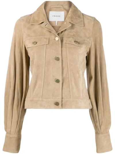 Shop Frame Cropped Bishop Jacket In Neutrals