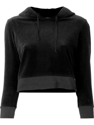 Shop Juicy Couture Cropped Velvet Hoodie In Black