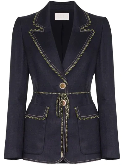 Peter Pilotto Single-breasted Braid-trimmed Tweed Jacket In Blue