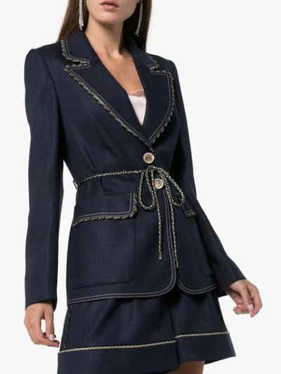 Peter Pilotto Single-breasted Braid-trimmed Tweed Jacket In Blue