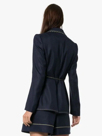Peter Pilotto Single-breasted Braid-trimmed Tweed Jacket In Blue