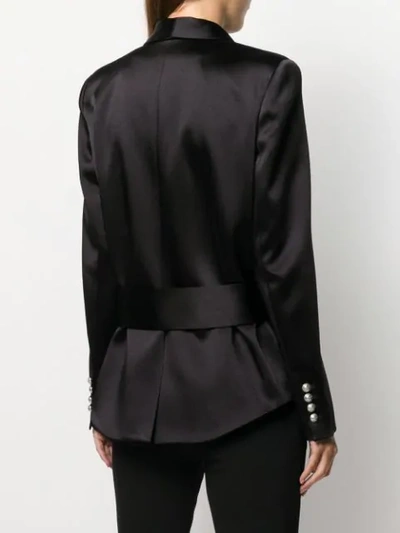 Shop Balmain Belted Satin Jacket In Black