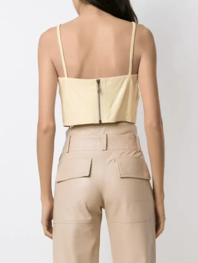 Shop Andrea Bogosian Front Twist Leather Cropped Top In Yellow