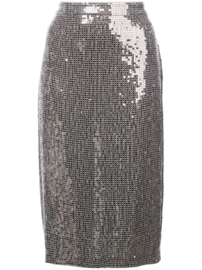 Shop Alice And Olivia Embell Sequin Pencil Skirt In Grey