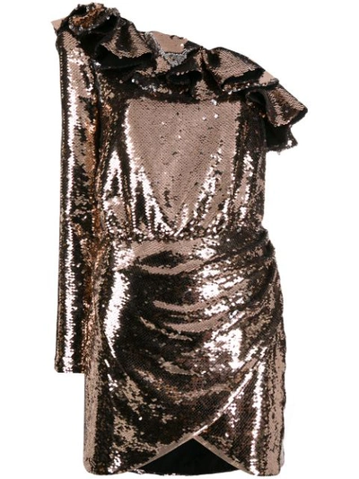 Shop Amen Sequined One-sleeve Dress In Gold