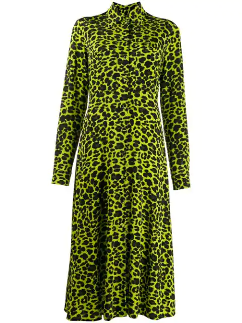 green leopard print shirt dress