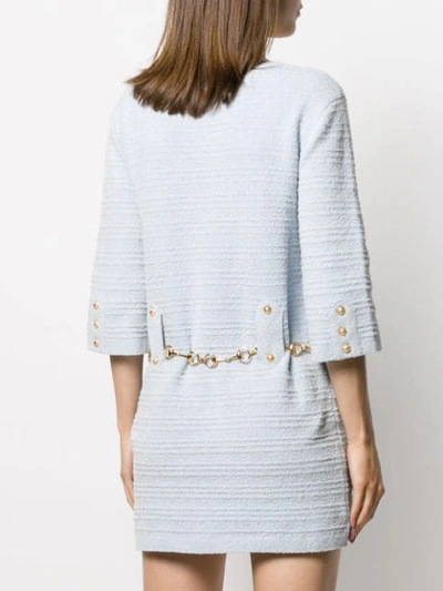 Shop Gucci Tweed Belted Dress In Blue