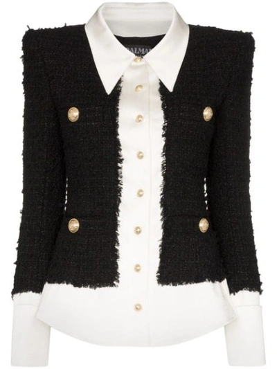 Shop Balmain Button Front Blazer In Eab - Black