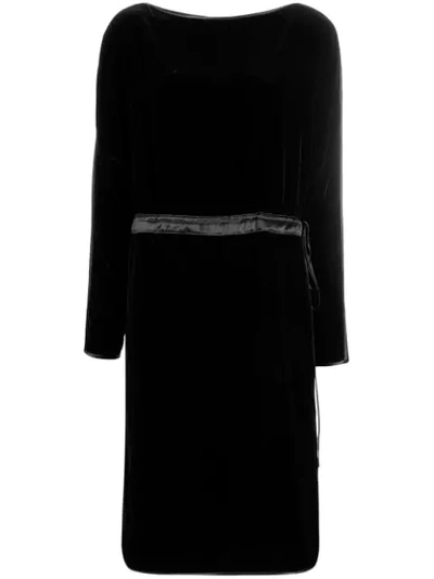 Shop Gucci Velvet Drawstring Midi Dress In Black