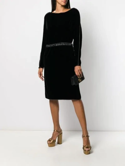 Shop Gucci Velvet Drawstring Midi Dress In Black