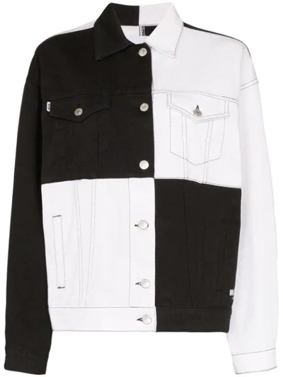 Shop Msgm Checkered Denim Jacket In Black