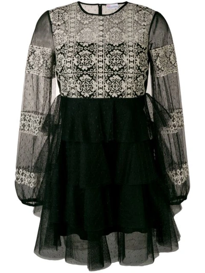 Shop Red Valentino Embroidered Lace Dress - Black