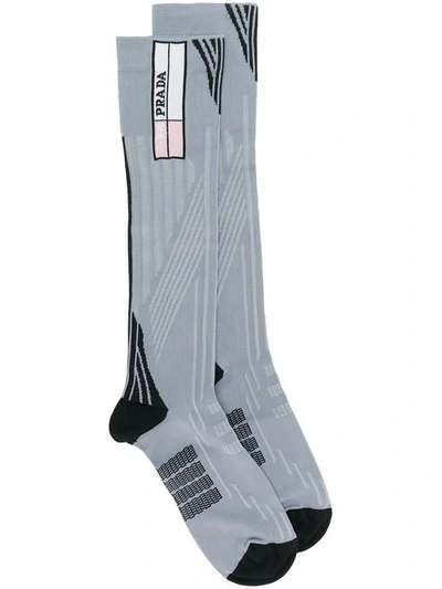Shop Prada Patterned Logo Socks - Grey