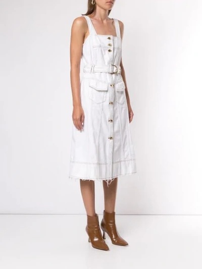 Shop Aje Shore Denim Midi Dress In White