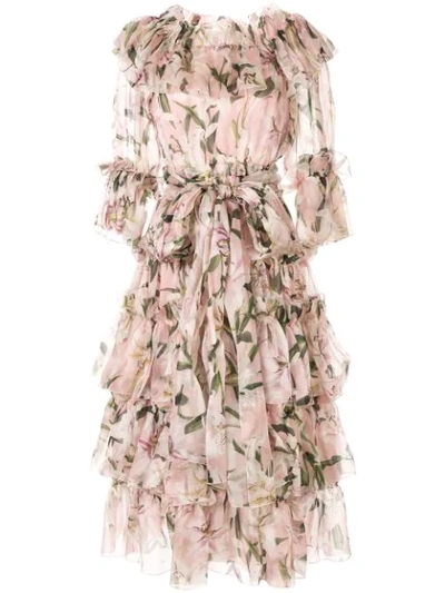 Shop Dolce & Gabbana Layered Lilies Dress In Hfkk8 Gigli Fdo.rosa