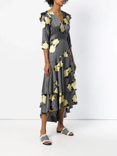Shop Ganni Floral Flared Dress In 099 Black