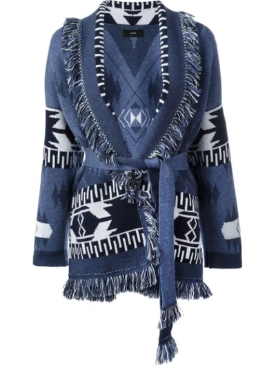 Shop Alanui Belted Cardigan In Blue