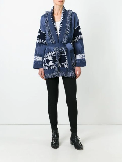 Shop Alanui Belted Cardigan In Blue