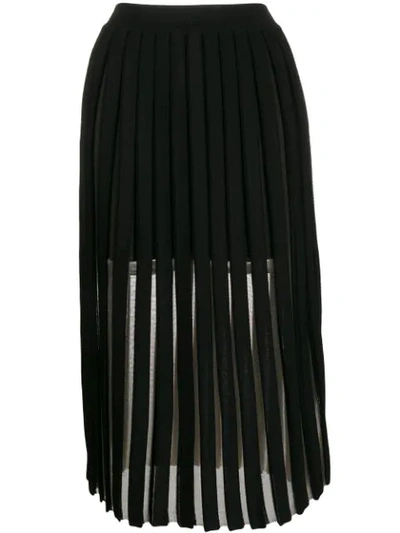 Shop Balmain Layered Pleated Midi Skirt In Black