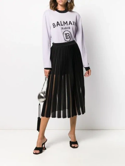 Shop Balmain Layered Pleated Midi Skirt In Black