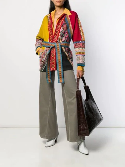 Shop Etro Tie Waist Cardigan In 750 Multicolor